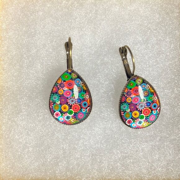 Colorful Teardrop Millefiori Glass Earrings - Picture 5 of 5